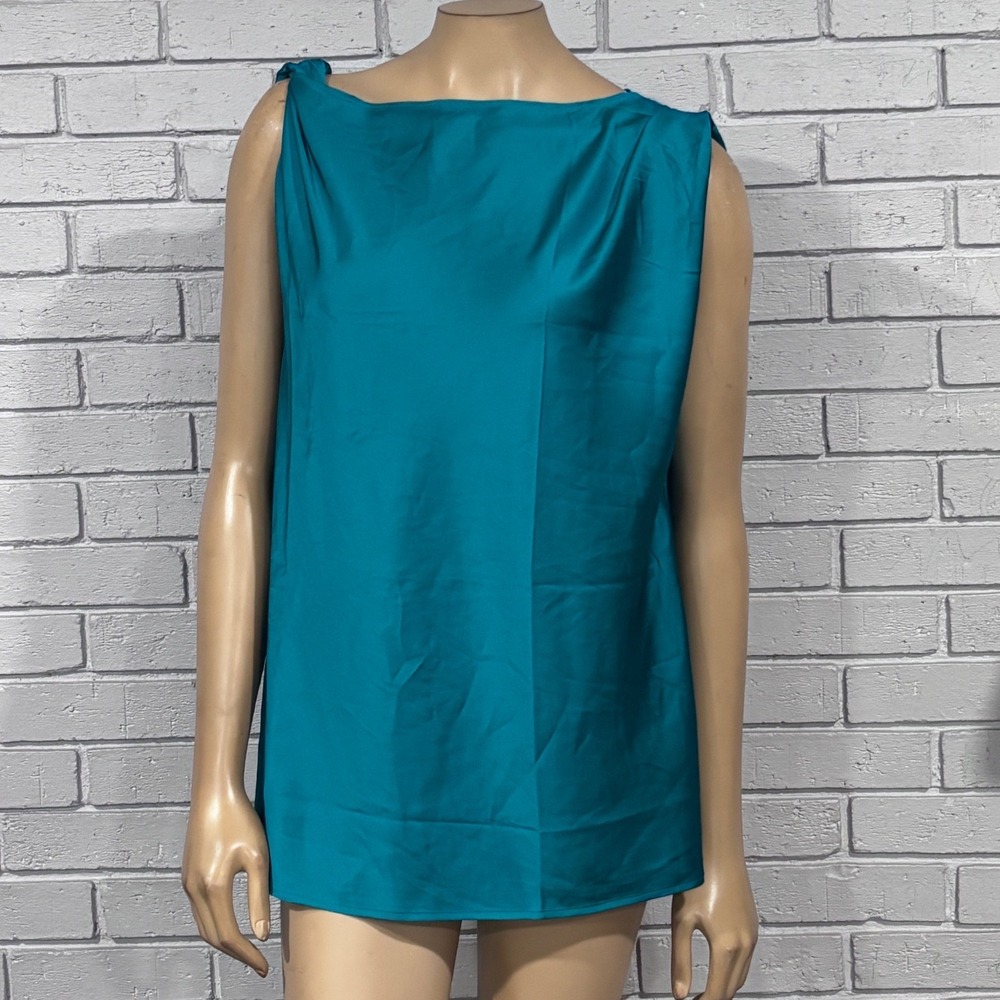 Banana Republic Teal Satin Sleeveless Boat Neck Top Preppy Extended NWT XXL